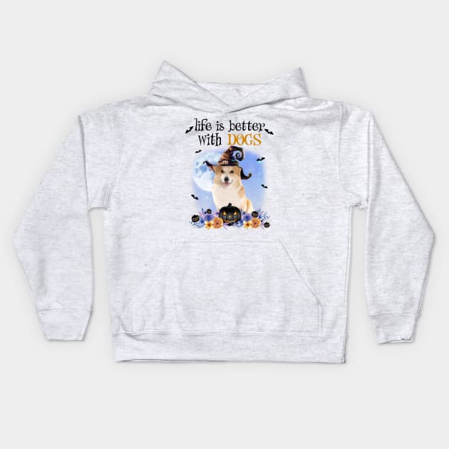 Corgi Witch Hat Life Is Better With Dogs Halloween Kids Hoodie by Marcelo Nimtz